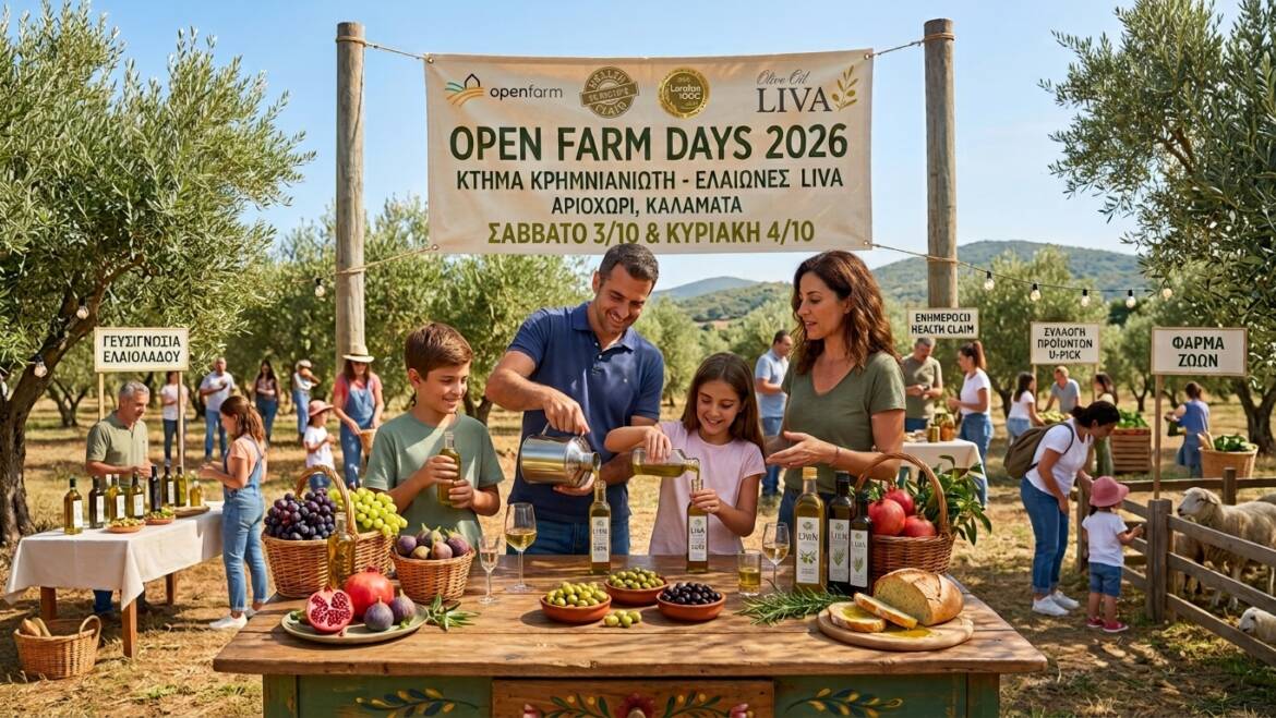 Open Farm Days 2026: Ελάτε να γιορτάσουμε τη νέα σοδειά στο Κτήμα Κρημνιανιώτη – Ελαιώνες LIVA!